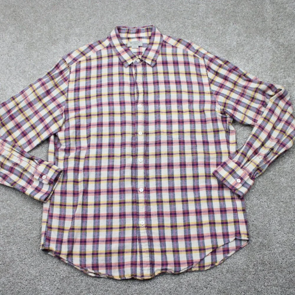 J. Crew Cotton/Linen Blend Shirt Mens‎ Large Pink/Purple/Yellow/White L/S Button